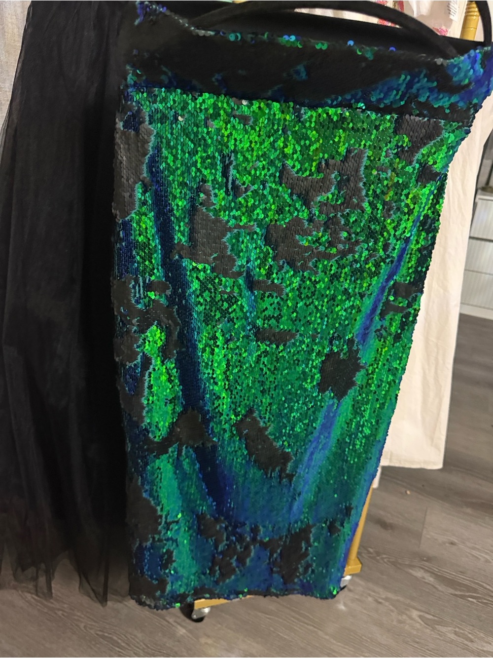 Green & Blue Sequin Midi Skirt